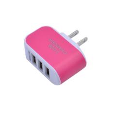 Universal Tiga Port USB Stopkontak Dinding Pengisi Daya Adaptor Daya AC 3.1A Cepat Pengisian Daya Steker dengan LED Ringan untuk iPhone 7 /6 S/Tablet/Galaksi S8/LG/Perhubungan/HTC/OnePlus dan Lainnya dengan AS steker (Rosy)