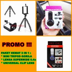 Universal Tripod Mini Gorila Untuk Handphone / Kamera  [ Paket Murah + Lensa Super Wide +  Lensa Fish Eye 3in1 ]