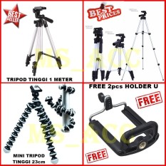 Universal Tripod Untuk Kamera Dan Handphone Paket Murah + Tripod Mini Gorila Free 2pcs Holder U [ ms_acc ]