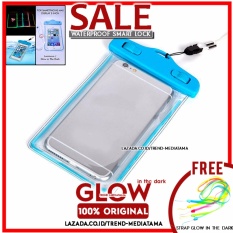 Universal Waterproof Led Sarung Handphone Anti Air Lock - Biru + Gratis Strap HP Glow in the Dark