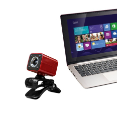 Webcam HD 12 megapiksel warna merah dengan USB 2.0 1080P dan 4 lampu LED