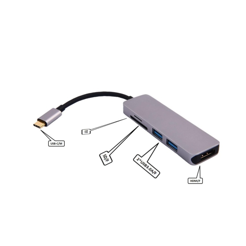 USB-C Tipe C untuk HDMI + 2×USB3. 0 + SD + TF Adaptor, Aluminium USB-Chub Thunderbolt 3, 4 K HDMI, SD/TF Card Reader dan 2 USB 3.0 Port, Diaplikasikan Ke Macbook Baru, Chromebook dan Matebook dan Sebagainya-Internasional