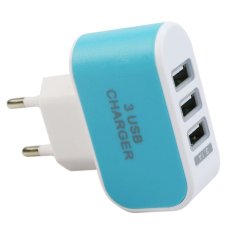 USB Kepala Charger 3 Port EU Plug 3 Ampere 3 in 1 - Biru