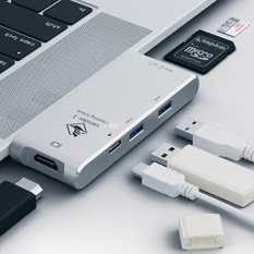 Tipe USB С/Adaptor HDMI 4 K Keluaran Hub, 2-Port USB 3.0, lulus Tipe-c Melalui Kartu Pembaca untuk MacBook Pro 2016/2017, google Chromebook dan Jendela Laptop Tipe C-Perak-Internasional