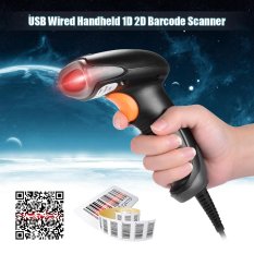 USB Wired Handheld LED Barcode Scanner Pembaca Kode Batang 1D 2D Kode Membaca untuk O2O Supermarket, Perpustakaan, Perusahaan Kilat Ritel Gudang Store (Hitam) -Intl