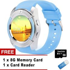 V8 Smart Watch Clock With Sim TF Card Slot Bluetooth Connectivity for Apple iPhone Android Phone Smartwatch Watch(Blue) - intl