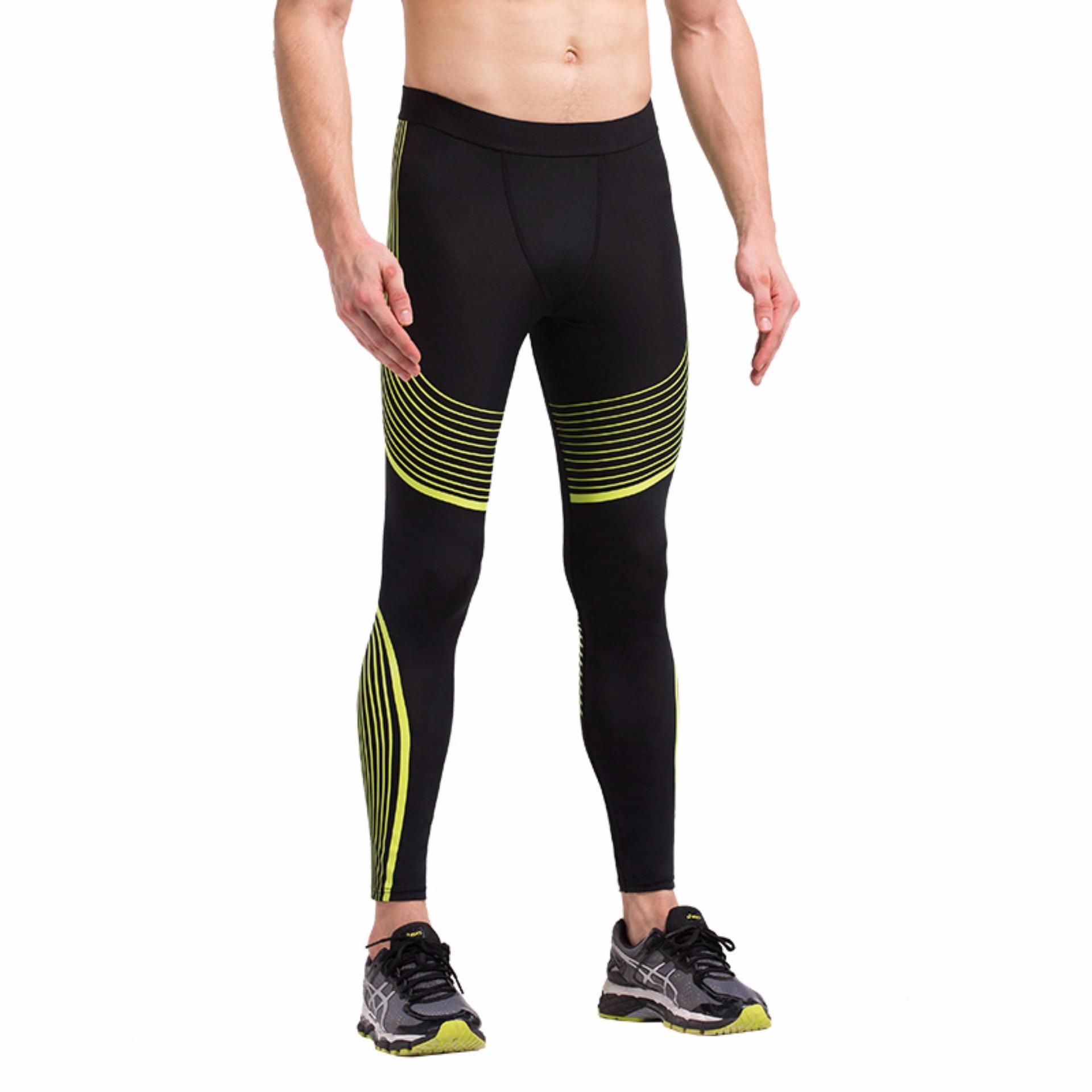 VANSYDICAL Pria Kompresi Celana Colorful Dicetak Legging Fitness Celana Elastisitas Tinggi Cepat Kering Yoga Celana Sport Celana (HITAM & Kuning)