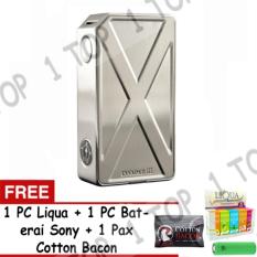 Vape Tesla Invader 3 Mod Starter Kit - Stainless Steel + FREE 1 PC Liqua + 1 PC Baterai + 1 Pax Cotton Bacon
