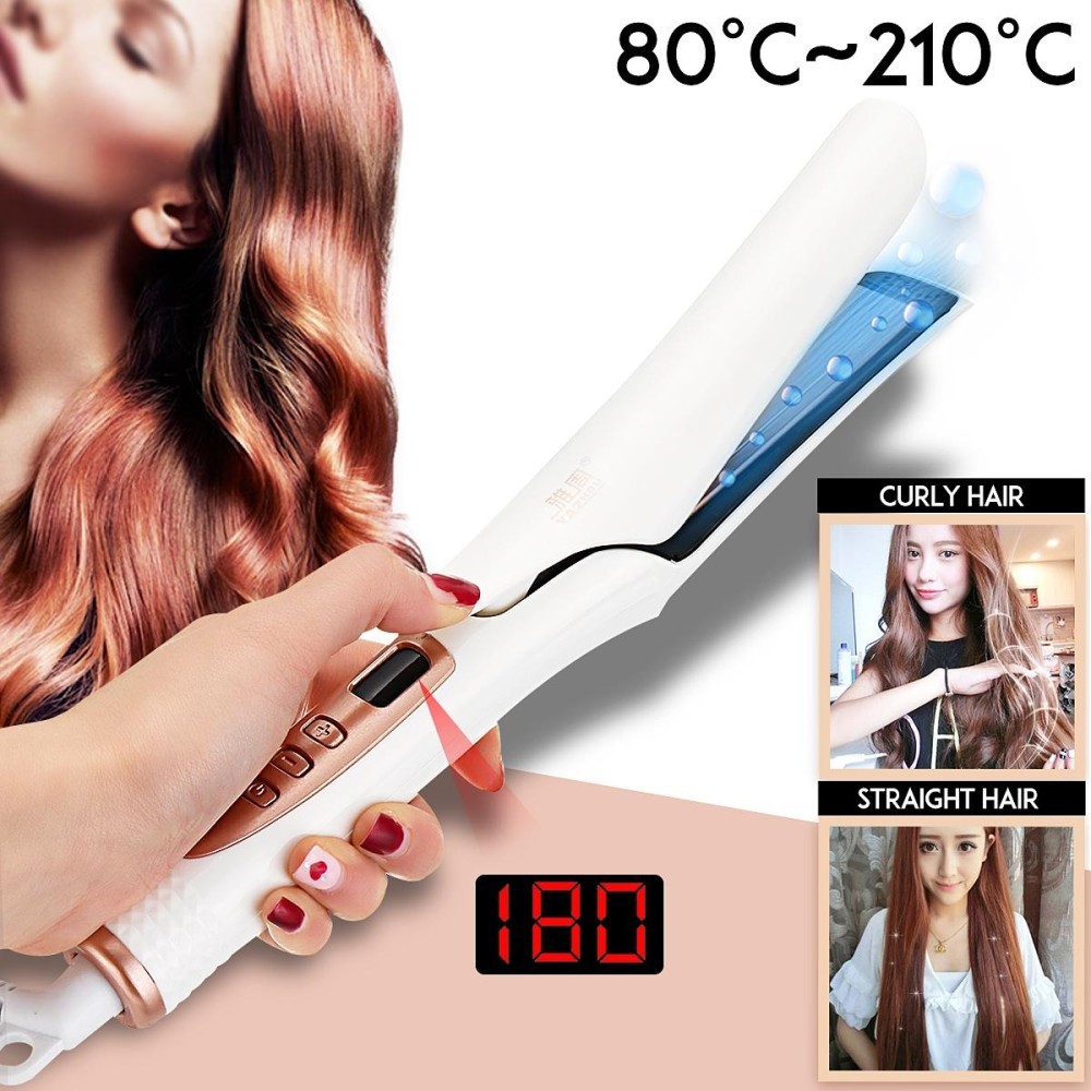 Vapor Steam Ceramic Flat Iron Hair Straightener Curly Curler Dry/Wet LCD Display - intl
