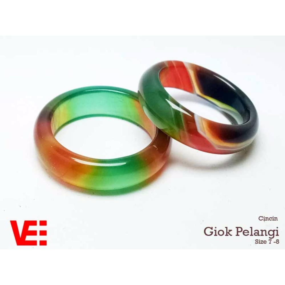 VeE Ring Cincin Terapi Kesehatan Batu Giok Pelangi Natural Asli