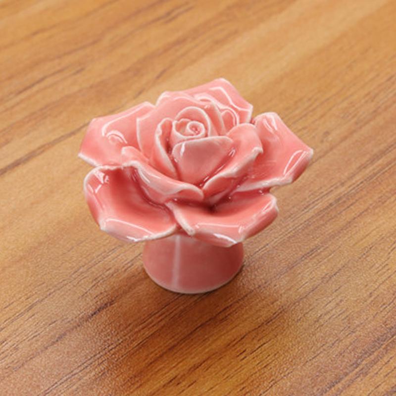 Vintage Rose Bunga Kerudung Kerudung Lemari Pintu Porcelain Tarik Menangani Warna: Pink Ukuran: 41*34*41mm