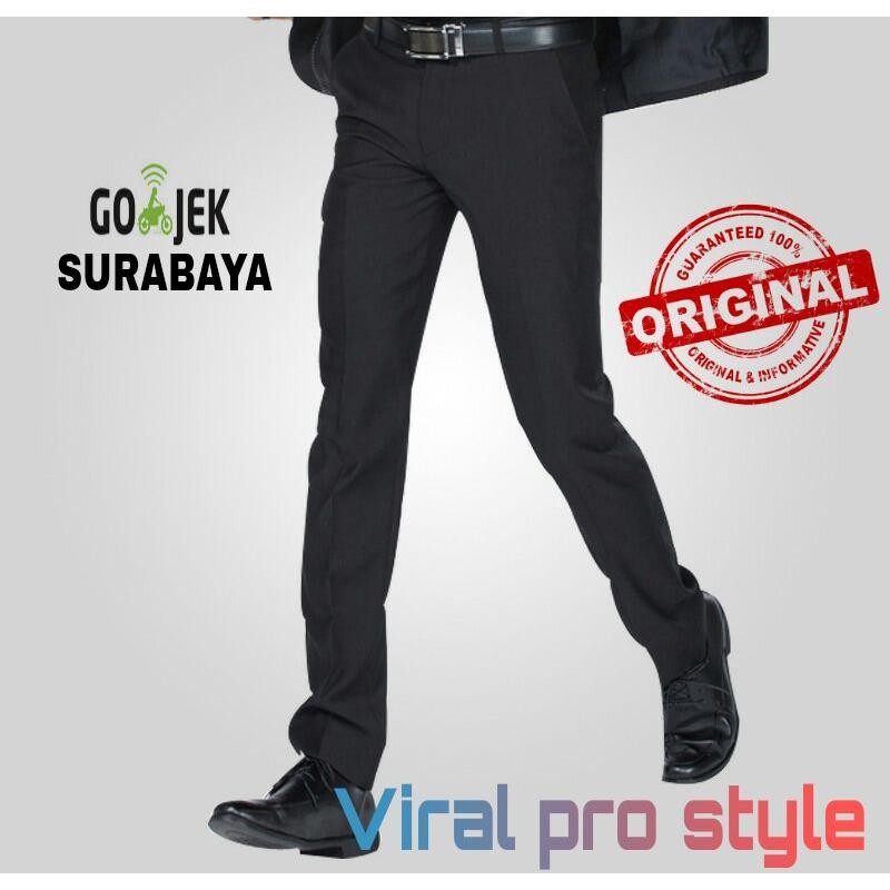 Viral Guido - Celana Panjang Kerja Formal - Celana Pria Bahan Kain Twill / Drill - Celana Kantor - Celana Formal Kerja Kantor - Slim Fit - Hitam - Viral Pro