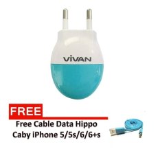 Vivan Travel Charger 1A Power Cube Original Vivan 100% For Android / iPhone 5/5s/6/6+s - Biru + Free Kabel Data Vivan