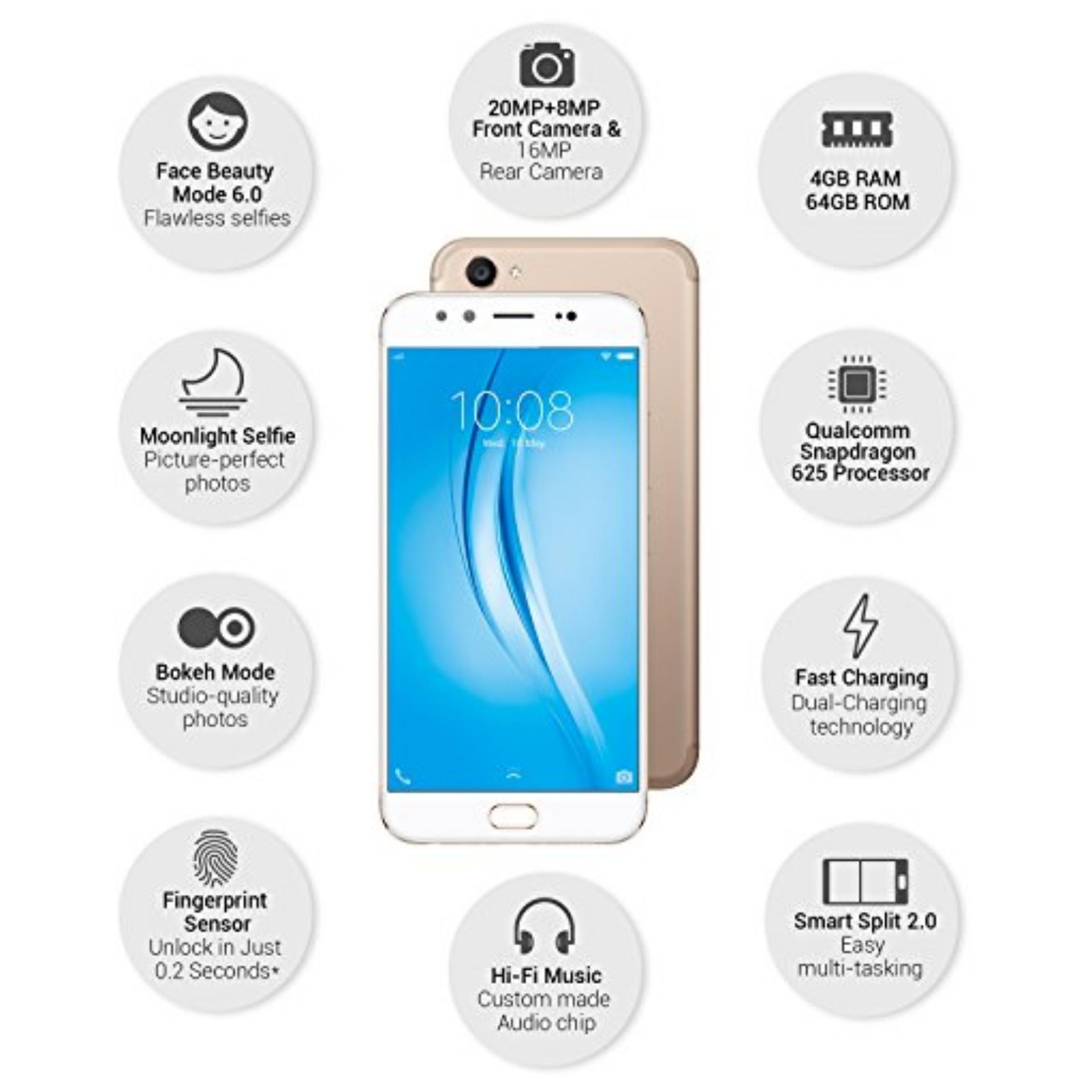 Vivo V5 Plus Smartphone - Gold - RAM 4GB - ROM 64GB - Garansi Resmi Vivo Indonesia