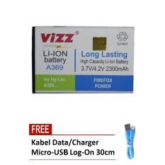 Vizz Baterai Lenovo A369/A369i & A316/A316i Double Power 2300mAh + Free Kabel Micro-USB Flat Original Log-On 30cm
