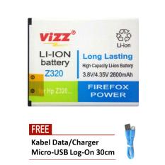 Vizz Battery for Acer Liquid Z320 - Double Power 2600 mAh + Free Kabel Micro-USB Flat Original Log-On 30cm