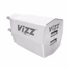 Vizz Charger TC Adaptor Vizz 2,1 A Ampere Dual USB + Cable Untuk Samsung, Oppo, Xiomi Redmi, Asus dan Semua Merk Android- Putih