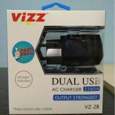 Vizz Charger TC Adaptor Vizz 2,1 A Ampere Dual USB + Cable VZ-28 Untuk Samsung, Oppo, Xiomi Redmi, Asus dan Semua Merk Android- Black