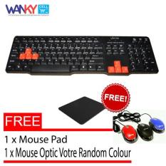 Votre Keyboard Kabel USB KB2308 - Hitam Free Mouse Pad + Mouse Optic Votre Random Colour