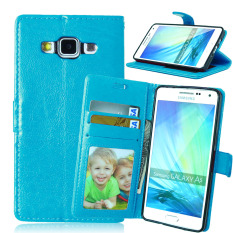 Dompet Case Stand Fitur Dompet Kulit Cover untuk Samsung Galaxy A5 A500 A5000 A500F (Biru)