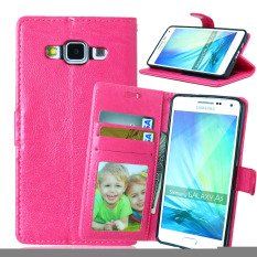 Dompet Case Stand Fitur Dompet Kulit Cover untuk Samsung Galaxy A5 A500 A5000 A500F (Pink)