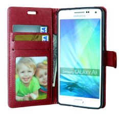 Dompet Case Stand Fitur Dompet Kulit Cover untuk Samsung Galaxy A5 A500 A5000 A500F (Merah)