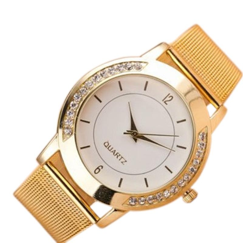 Wanita Mewah Analog QUARTZ Gelang Berlian Imitasi Watch Stainless Steel Female Arloji Emas Warna: Golden-Intl