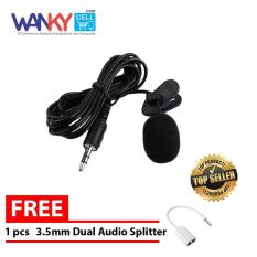 Wanky Alat Perekam Suara Mic Mikrofon Klip Penjepit jepit Untuk HP Android/Komputer PC Jack 3.5mm - Hitam Microphone Gadget HP Smarphone Laptop PC Suara Jermih Mic Internal Free 3.5mm Dual Audio Splitter - Hitam