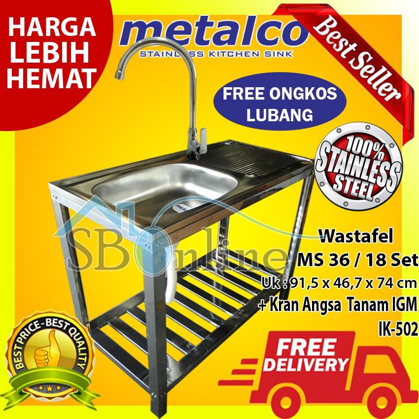 Wasbak/ Wastafel/ Bak Cuci Piring Metalco MS 36 / 18 Set Portable Knock Down Stainless dan Kran Angsa Tanam IGM IK-502