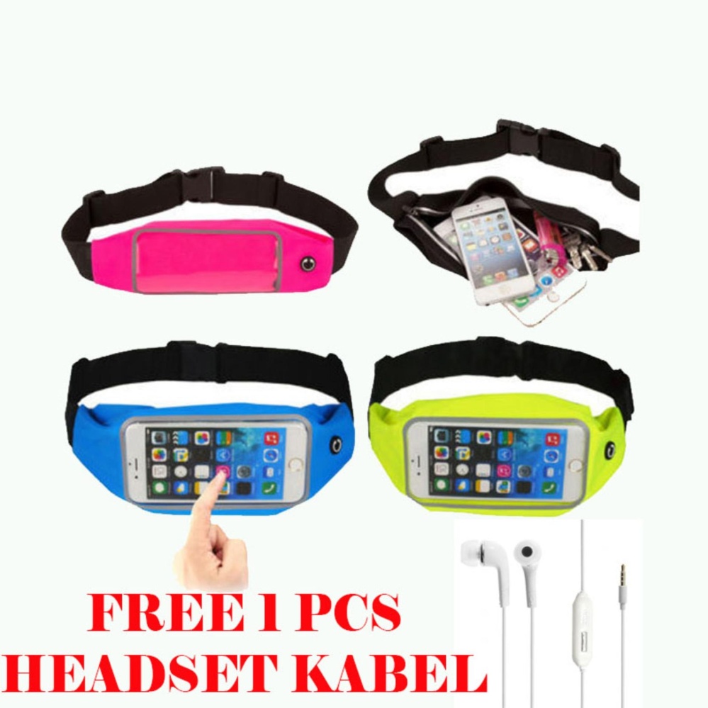 Waterproof Sport Waist Bag for Handphone Android+Free Headset Kabel for Infinix Hot 4 Pro (X556) - Hitam