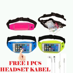 Waterproof Sport Waist Bag for Handphone Android Free Headset Kabel for Samsung Galaxy Grand Prime Plus/E5 - Hitam