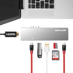 Wavlink WS-UHP3405M Dual Thunderbolt 3 Ke USB Pembaca Kartu HDMI PD Pengisian Mini Dock untuk MacBook Pro-Intl