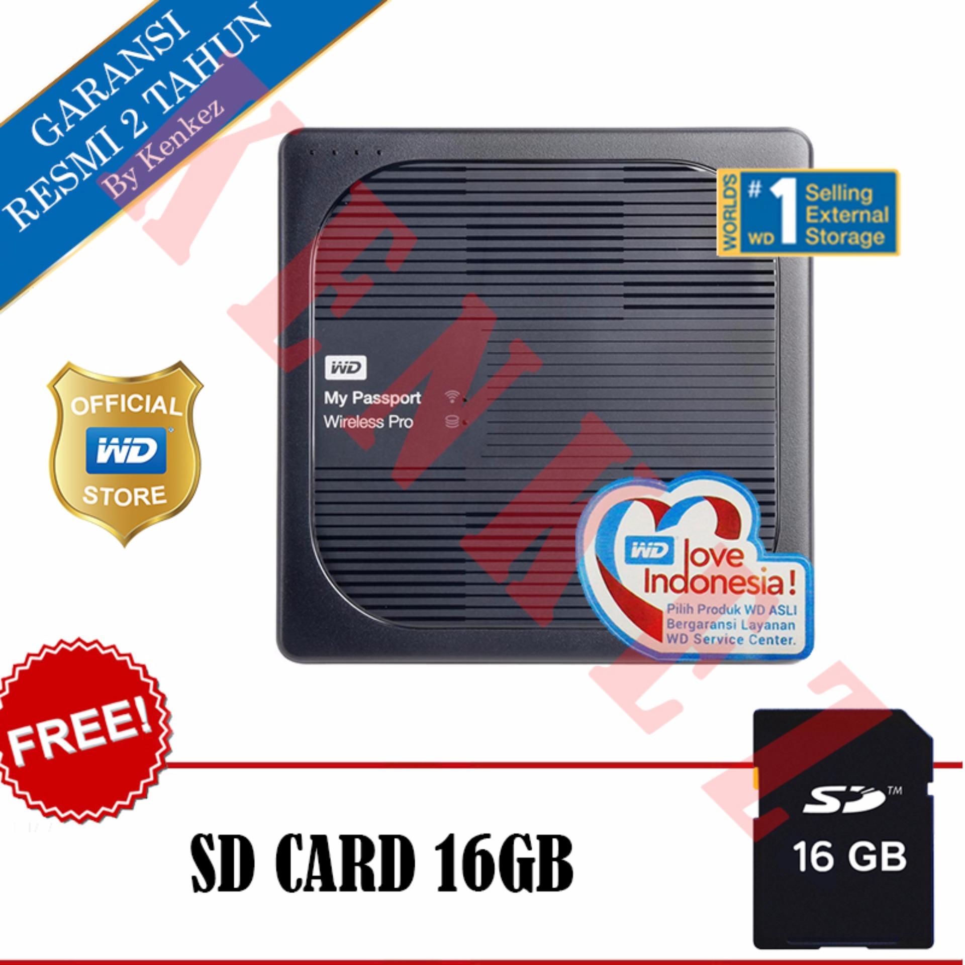 WD My Passport Wireless Pro Hardisk Eksternal 2TB USB3.0 Wi-Fi - Hitam + SD Card 16GB
