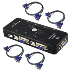 WENEWER 4 Port USB 2.0 KVM Switch Box VGA Adapter for PC Keyboard Mouse with 4 USB VGA KVM Cables - intl