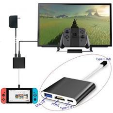 Whiteoak Aluminum HDMI Type C Hub Adapter for Nintendo Switch, Samsung Galaxy S8/S8 Plus, MacBook, Chromebook Pixel, HDMI Converter Cable with USB-C Charging Port(Black)