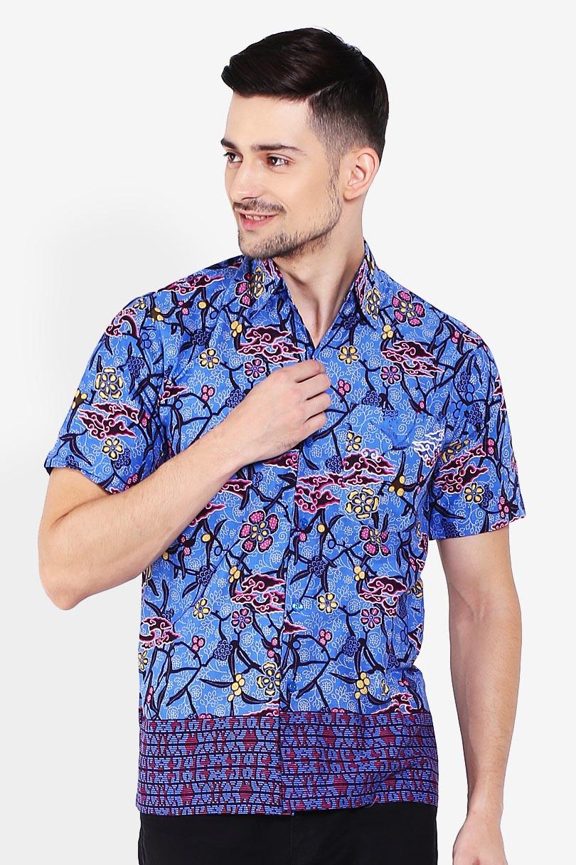 Winggo Men Muslim Wear Shirts Batik Shirts Pria Wear Shirts Muslim Shirts Batik Blue Biru Diskon discount murah bazaar baju celana fashion brand branded