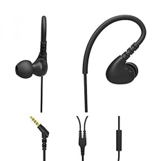 Wired Earphone Di Telinga dengan Mic, Pembatalan Kebisingan, Headphone dengan Kait, Hi Fi Stereo, Bass, Sweatproof Headset untuk Olahraga (Hitam) LANAU-Intl