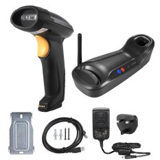 Wireless Handheld 1D/2D(PDF417/MicroPDF417) Barcode Scanner Bar Code Reader with Base USB Cable for Supermarket Library Express Company Retail Store Warehouse UK Plug (Black) - intl