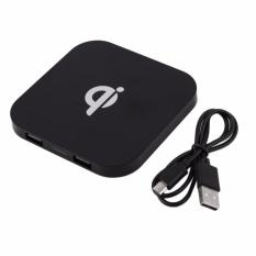 Wireless Qi Charger for Android iOS Model Q8 Dual USB Ringan Charge Battery Gadget Smartphone Handphone Tablet Charging Flat Isi Ulang Daya Baterai Batre Pad Transmitter LED Indicator Aksesoris Handphone - Black