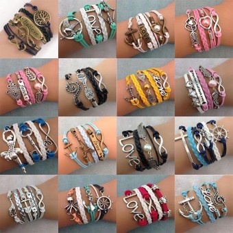 Kekuatan Luar Biasa Anak Laki-laki dan Perempuan Terbaru Seksi Produk Bagian Manset Lengan Kemeja Tangan Tali Tiruan Kulit Gelang Manset Gelang Antik Friendship Multilayer Warna-warni dikepang-Tersipu Malu Merah Muda-10-Internasional