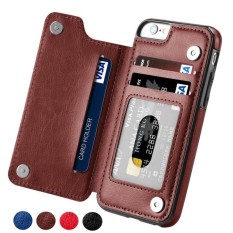 Indah Power Hot Slot Kartu Shockproof Flip Cover UNTUK iPhone 6/6 S/7/6/6 S/ 7 Plus 8/X Pria Wanita Magnetik Dompet Kulit Case Bermutu Tinggi Bisnis-Coklat-iPhone 6/ 6 S-Intl