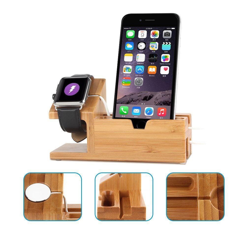 Kayu Dok Pengisi Daya Stasiun Pemegang Charger Berdiri untuk IWatch Jam Tangan Apple Iphone-Intl
