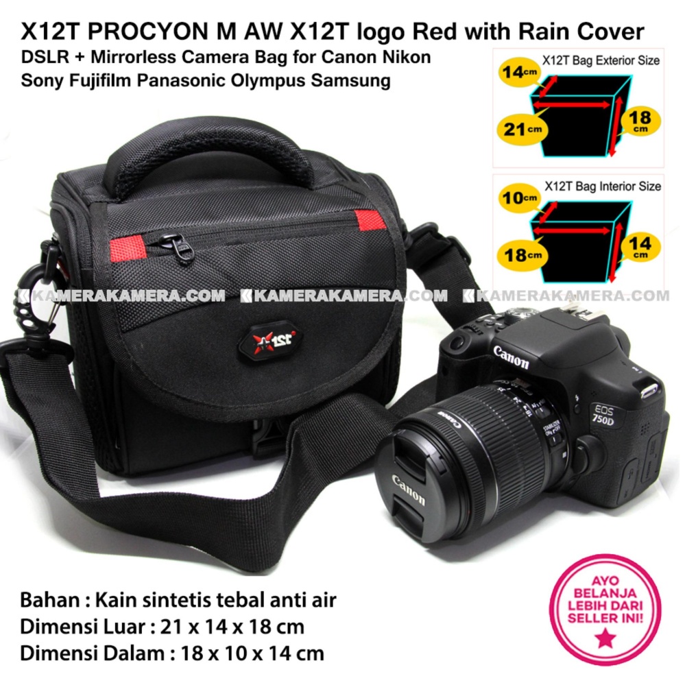 X12T PROCYON M AW X12T logo Red with Rain Cover for DSLR + Mirrorless Camera Bag for Canon Nikon Sony Fujifilm Panasonic Olympus Samsung