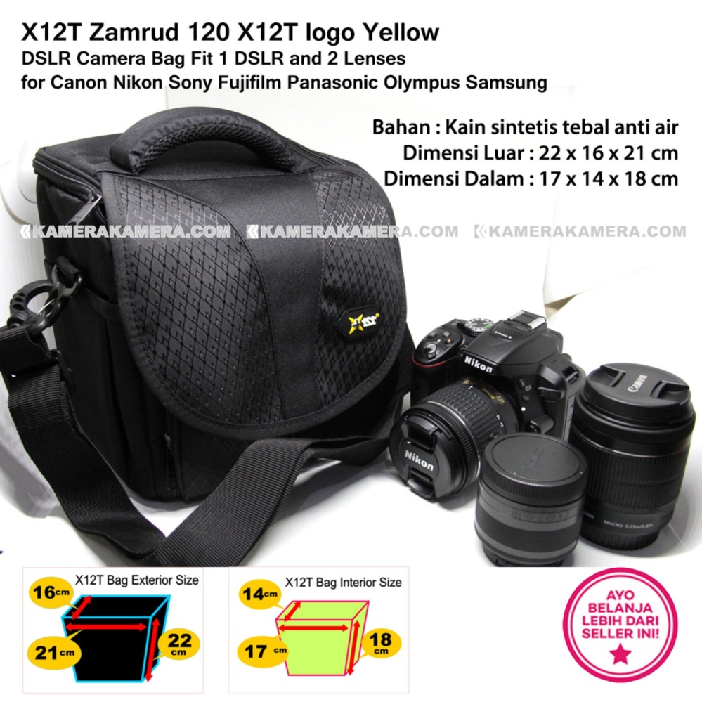 X12T Zamrud 120 X12T logo Yellow for DSLR Camera Bag Fit 1 DSLR and 2 Lenses for Canon Nikon Sony Fujifilm Panasonic Olympus Samsung