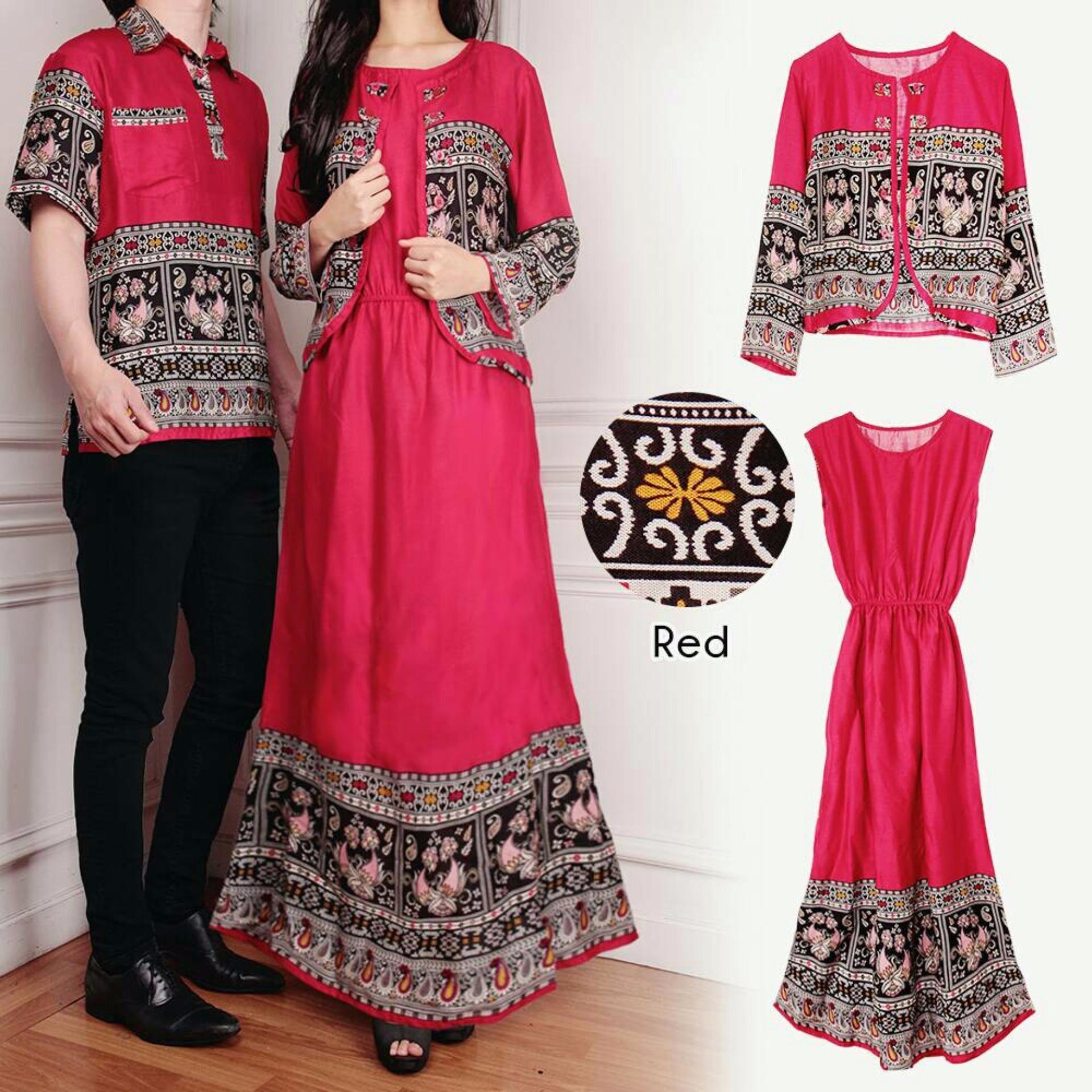 Xavier Couple Eva 3in1 Merah Couple Kemeja Baju Batik Pria Couple / Gamis Muslim / Kebaya Dress Wanita / Set Muslim / setelan baju muslim / kabaya pesta / kebaya modis