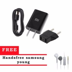 Xiaomi Charger 5V / 2A Micro USB Kabel Original - Hitam + Samsung Handsfree - Headset - Earphone for S6310/5360 - Putih