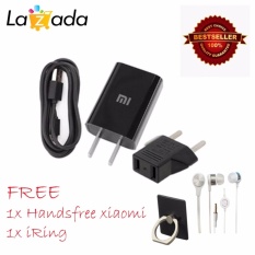 Xiaomi Charger 5V / 2A Micro USB Kabel Original - Hitam + xiaomi headset/handsfree Hi Fi music stereo earphone - putih + iRing