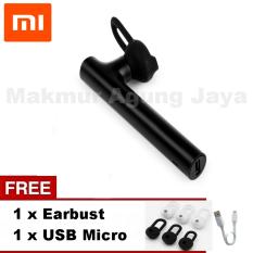 Xiaomi Original Bluetooth Mi LYEJ02LM Hendsfree /Headset Earphone Build-in Mic - Hitam / Black + Free Earbrust + Free Micro USB Power bang