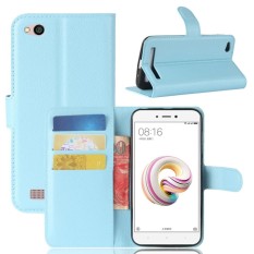 Xiaomi Redmi 5A Lengkeng Tekstur Case Kulit Horisontal Flip dengan Pemegang dan Slot Kartu dan Dompet (Biru) -Intl