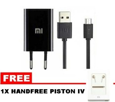 Xiaomi Travel Adapter Charger & Micro USB Original - Hitam + Free Xiaomi Handsfree Piston IV